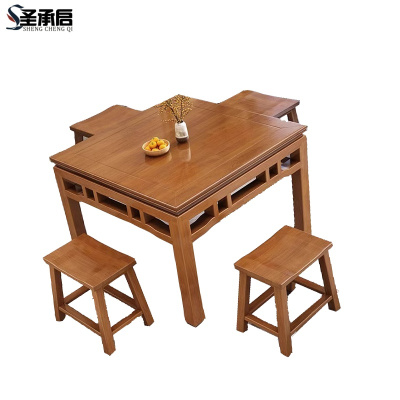 圣承启 实木餐桌 1米4翘凳张