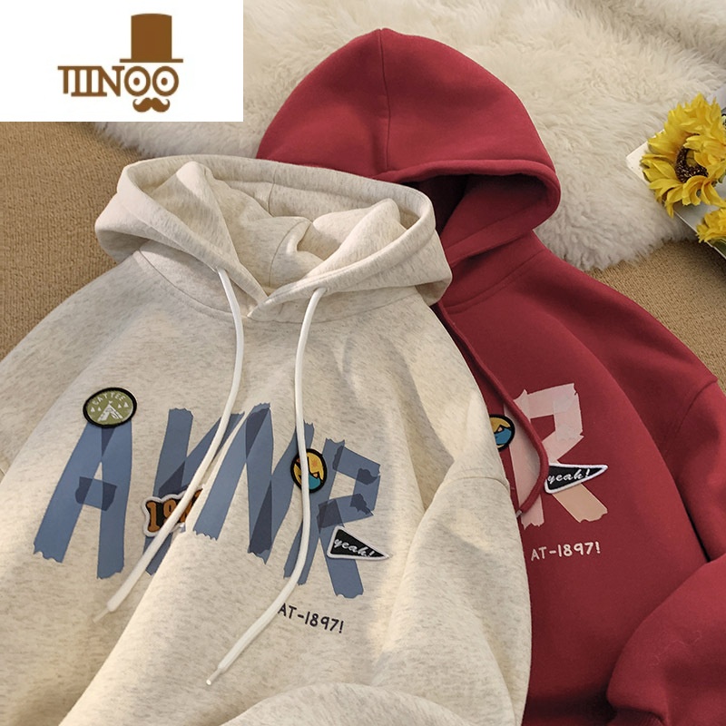 YANXU简约灰色连帽卫衣男士秋季宽松休闲外套潮牌港风情侣款上衣服