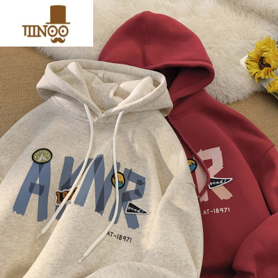 YANXU简约灰色连帽卫衣男士秋季宽松休闲外套潮牌港风情侣款上衣服