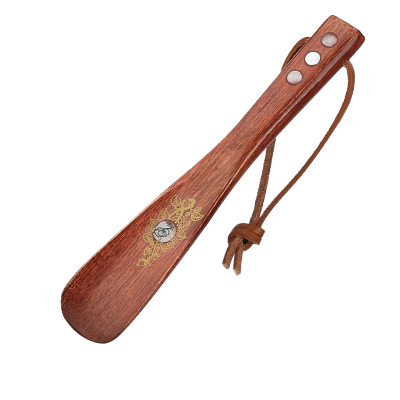 鞋拔子实木质加长柄鞋拔提鞋器穿鞋器鞋把子鞋抽-[牛皮绳-22cm花梨色