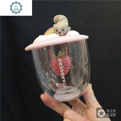 月球探险热气球玻璃杯玉兔茶漏咖啡杯少女心马克杯ins杯子封后414ml浣熊草莓杯
