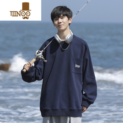 YANXU港风复古圆领卫衣男2023新款潮牌百搭宽松休闲长袖打底衫学生外套