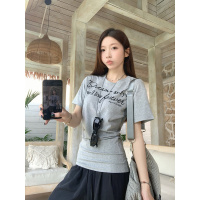 别致收腰显瘦字母印花短袖T恤女2025夏季新款休闲百搭学生上衣潮