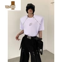 YANXU/小众拉链设计感垫肩t恤男夏季金属解构短袖感上衣