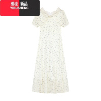 YIBUSHENG法式甜美风荷叶边碎花连衣裙女季温柔气质收腰A字长裙
