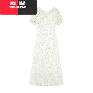 YIBUSHENG法式甜美风荷叶边碎花连衣裙女季温柔气质收腰A字长裙
