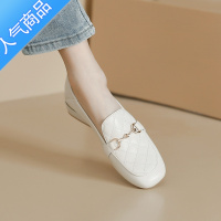 SUNTEKFOXR羊皮单鞋女2023夏季新款小皮鞋一脚蹬乐福鞋通勤女鞋豆豆鞋