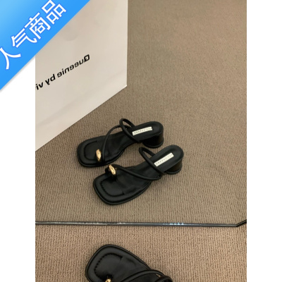 SUNTEK粗跟套趾法式凉拖鞋女鞋子夏季外穿2023年新款白色气质高跟鞋凉鞋