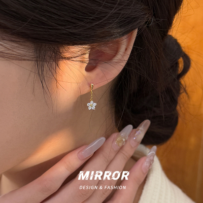 925纯银水滴花朵闪亮耳钉女耳环耳饰精致轻奢时尚小众设计送女朋友老婆情人节七夕生日礼物