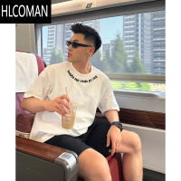 HLCOMAN欧美式设计感字母短袖T恤男夏季时尚潮牌宽松小领口个性上衣