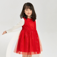 [1件3折价:112.5]米喜迪mecity童装春新款女童“鹤”岁网纱新年休闲洋气连衣裙