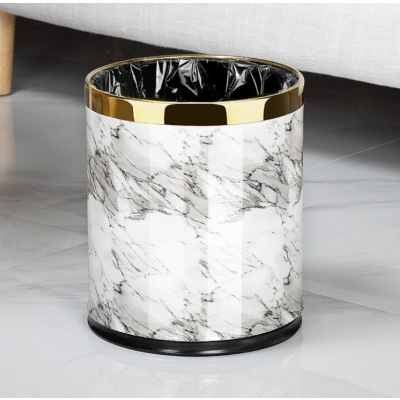 双层垃圾桶家用客厅创意高档厨房大号酒店客房办公室轻奢风卫生间 双层塑料[白大理石]