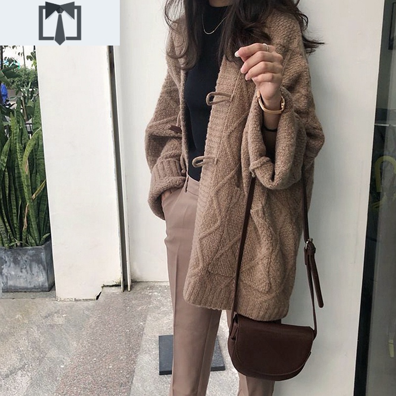 suntek长款毛衣外套女针织开衫秋冬宽松外穿日系温柔慵懒风加厚2020