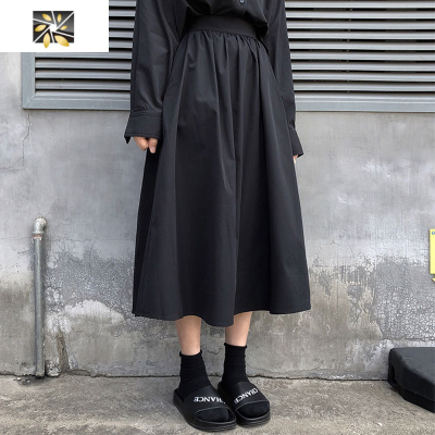 暖青汇暗黑系山本风半身裙日系复古文艺学生中长款大摆伞裙小黑裙半身裙