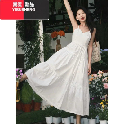 YIBUSHENG法式白色吊带连衣裙女季新款海边度假风气质初恋显瘦蛋糕长裙子