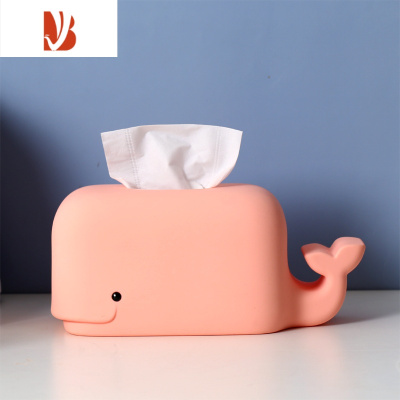三维工匠抽纸盒可爱卡通创意儿童纸巾盒简约餐厅客厅现代抽纸筒多收纳 杏粉色鲸鱼(硅胶材质)