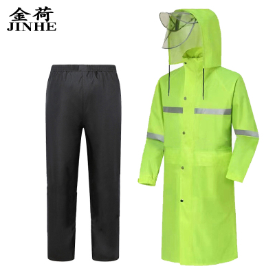金荷 雨衣 长款雨衣加裤子 连体雨衣 骑车雨衣 牛津布 长款雨衣 荧光绿 4XL