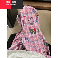 YIBUSHENG美式复古格纹涂鸦直筒裤女季新款高腰居家裤休闲裤可外穿遛弯裤