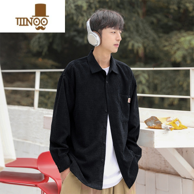 YANXU美式复古华夫格灯芯绒衬衫男长袖新款外套痞帅日系上衣服潮