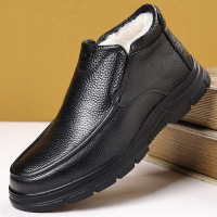 头层牛皮休闲棉靴冬季新款男棉鞋羊毛加休闲防滑系带保暖鞋子