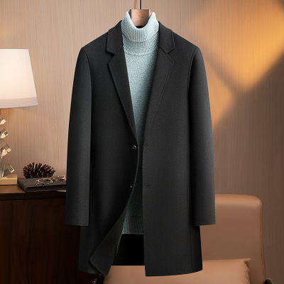 秋冬新款双面毛呢羊毛大衣男修身中长款羊绒妮子大衣风衣男装外套_1