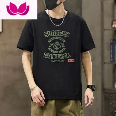 七斓美式复古短袖t恤男夏季宽松设计感小众潮牌半袖字母印花体恤