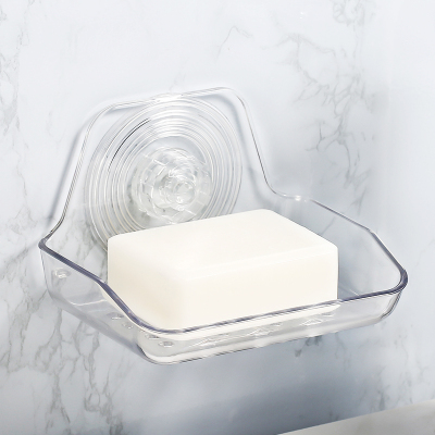 爱尚佳品第二件半价-吸盘香皂盒沥水肥皂盒架免打孔透明塑料D3016