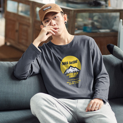 [1折价29.9元,叠加优惠券]男士T恤字母印花潮流百搭男t恤休闲舒适男打底衫圆领长袖T恤