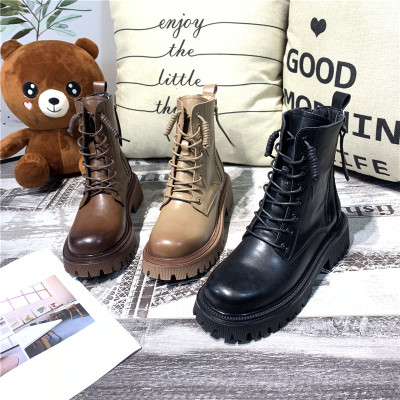Ideamini皮马丁靴女单鞋2021韩版新款春季松糕底厚底短靴机车靴百搭女鞋
