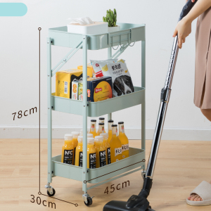 炊大皇置物架可折叠免安装手推车家用多层收纳架子婴儿用品储物车 薄荷绿推车(免安装