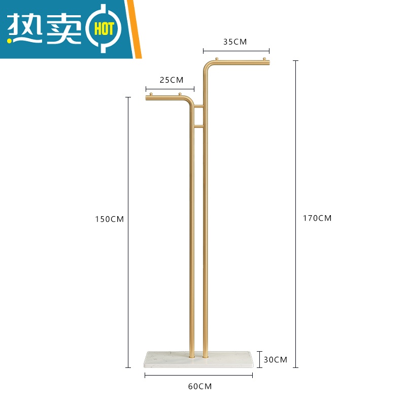 敬平衣帽架落地简约室内晒衣架阳台卧室挂衣架子家用简易单杆式晾衣架 [金色双杆]白色底座
