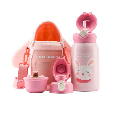 (私人定制)毛绒兔杯具熊儿童保温杯带吸管儿童水杯316不锈钢内胆宝宝学饮杯儿童保温壶630mlBEDDYBEAR