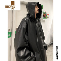 YANXU美式pu皮连帽卫衣男感痞帅设计感小众hiphop潮牌机车外套