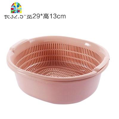 双层沥水篮塑料厨房圆形水果滴水筐果盆筛子镂空大号加厚洗菜篮子 FENGHOU 淡绿470g