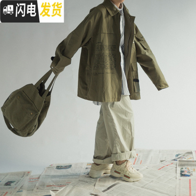 HLCOMAN日系复古军旅工装风夹克宽松BF阿美咔叽多口袋秋季外套潮男女风衣风衣