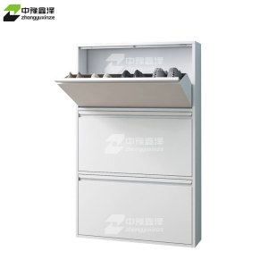 中豫鑫泽 ZYXZ4022017 钢制翻斗鞋柜简约现代收纳柜白色三斗