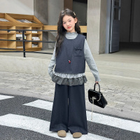 女童秋季牛仔套装童装新款洋气女孩裤子背心打底衫三件套儿童潮酷