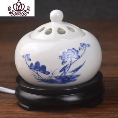 封后定时调温电子檀香炉陶瓷香薰炉沉香炉佛精油插电香薰灯木屑粉盖一生清莲c