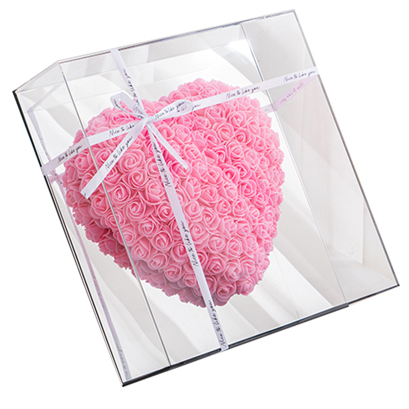 [苏宁臻品]情人节圣诞节520永生花pe泡沫玫瑰花亚克力爱心镜面之心