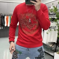 本命年红色长袖卫衣男龙年冬季时尚烫钻青年网红T恤打底衫潮