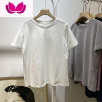 七斓简约大气极简净色光板圆领短袖t恤女夏季韩版宽松显瘦短款打底衫