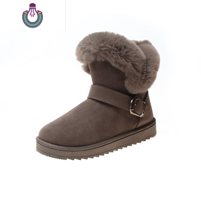 FISHBASKET雪地靴女2020冬新款一体加绒加厚保暖松糕短筒一脚蹬东北棉鞋靴子