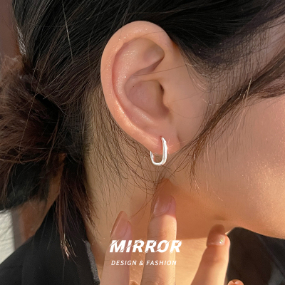 925纯银椭圆耳扣男女耳环耳饰小众设计简约O形网红气质耳圈送女朋友老婆情人节七夕生日礼物