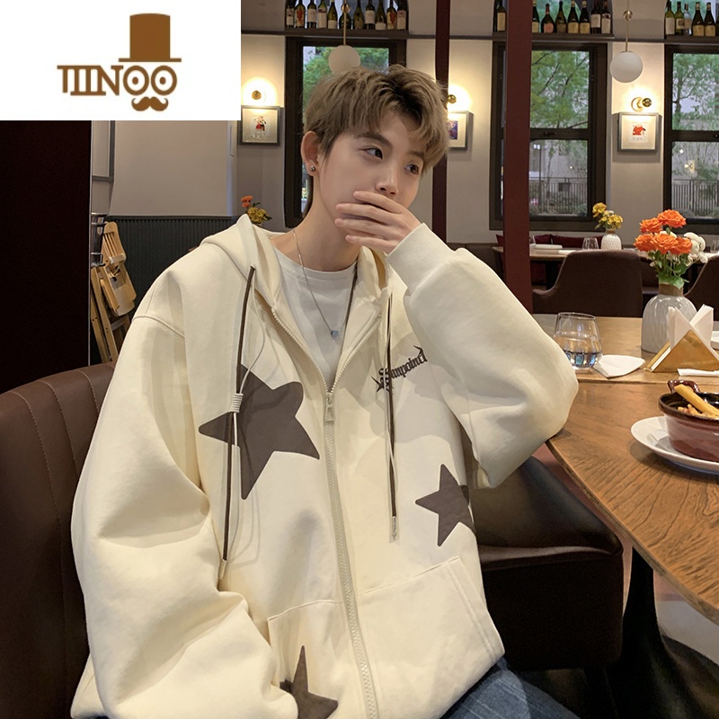 YANXU连帽开衫卫衣男士星星印花潮牌外套港风痞帅宽松男生上衣服