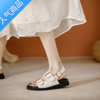 SUNTEK平底凉鞋女2023年夏季新款双皮带扣厚底外穿百搭软底罗马鞋沙滩鞋