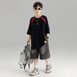 男童夏季短袖套装2026新款男孩夏装酷帅T恤两件套男大童童装
