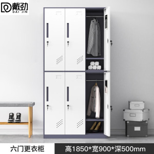 戴劲钢制拆装更衣柜铁皮衣柜宿舍车间多门衣柜办公室储物柜灰白六门