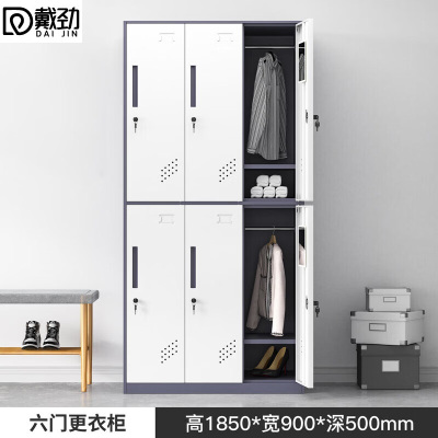 戴劲钢制拆装更衣柜铁皮衣柜宿舍车间多门衣柜办公室储物柜灰白六门