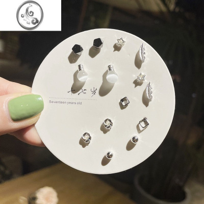 JiMi小巧精致迷你ins养耳洞耳钉女S925银银银针一周耳饰7件套套装组合