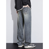 复古水洗男裤牛仔裤宽松直筒阔腿美式潮牌高街秋季新款长裤子